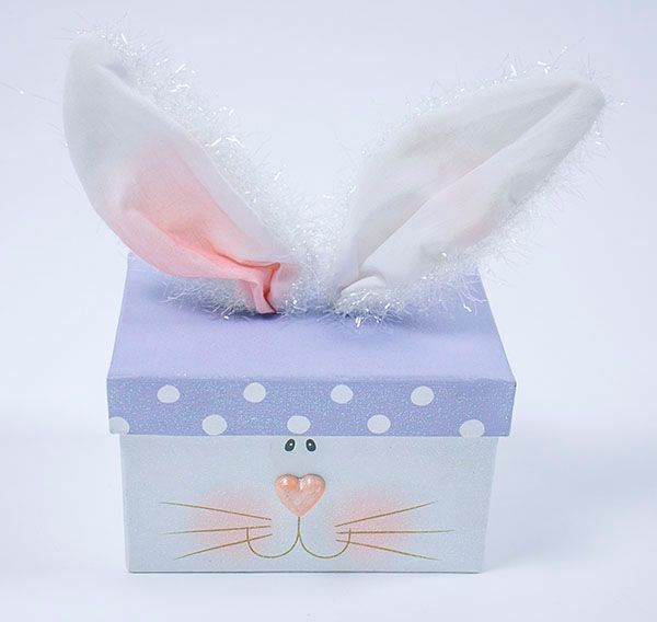 WHIMSICAL EASTER BUNNY RABBIT BOX SHIMMERY EARS POLKA DOTS CARDBOARD - $3.95