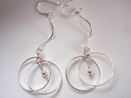 Double Right Angle Hang Circles with Dangling Ball Earrings 925 Sterling... - $16.19