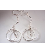 Double Right Angle Hang Circles with Dangling Ball Earrings 925 Sterling... - £12.73 GBP