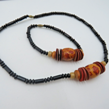 Vintage Necklace Bracelet Set Wood Plastic Beads Tropical Ethnic Style - £11.91 GBP