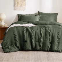 Bedsure Full Comforter Set - 7 Pieces Striped Seersucker Jacquard, Olive Green - £42.41 GBP