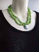 Bright Green Stone Faux Sea Pearl Abalone Shell Necklace Bracelet Double Strand - £22.77 GBP