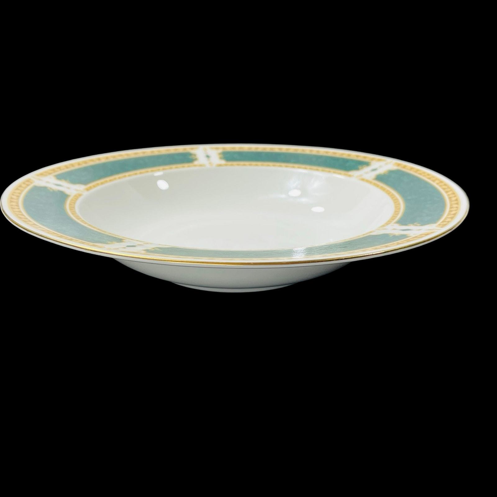 Farberware Emerald Garden 9” Serving Bowl - Porcelain, Green & Gold Border