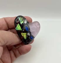 Handmade Dichroic Glass Heart Object de Arté Keepsake- “You Are Loved&quot; #... - $45.00