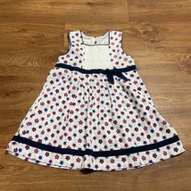 Lil Cactus Red White Blue Floral Pleated Dress Girls Size 6 Bow Holiday - £15.64 GBP