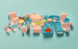 Vintage Lot Plastic Doll House Furniture - 60&#39;s and 70&#39;s kids blue pink yellow - £17.14 GBP