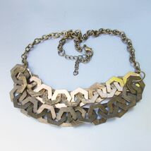 Vintage Shiny Gold Tone &amp; Brass Angular 3-D Link Two Strand Necklace - $18.80