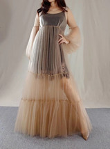 Brown High Waistline Maxi Tutu Dress Women Plus Size Loose Holiday Dress image 1