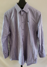 Nordstrom Traditional Fit Purple White &amp; Black Striped Button Shirt Size... - £15.45 GBP