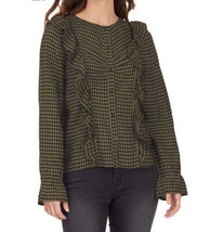 William Rast Womens Susannah Plaid Prairie Blouse, X-Small, Black/Olive - £72.03 GBP