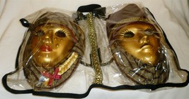VENETIAN ITALIAN STYLE GOLD HIS &amp; HER CARNIVAL MASK HANGING WALL DECOR N... - $64.00