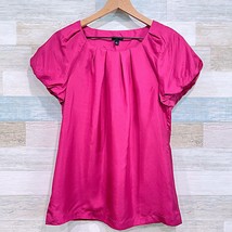 Ann Taylor Silk Pleated Round Neck Blouse Pink Cap Sleeve Career Womens Small - £32.57 GBP