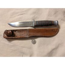 Kabar 1207 USA Fixed Blade Hunting Survival Knife Leather Handle Sheath - $82.10