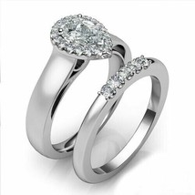 Pear Cut 2.40Ct White Moissanite Halo Bridal Ring Set 14k White Gold in Size 8 - £249.71 GBP