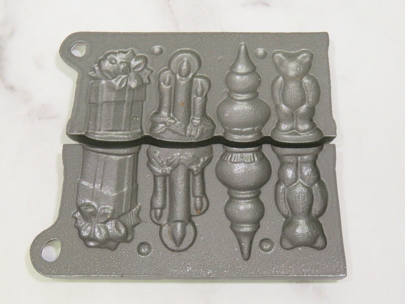 John Wright Christmas Chocolate Mold Double Sided Gift Present Candle Bear Top - $31.68