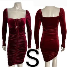 Stunning Red Burgundy Long Sleeve Ruched Mini Dress~Size S  - £29.71 GBP