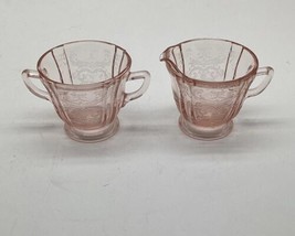 Vintage Pink Depression Glass Madrid Pattern Cream and Sugar Set - £14.53 GBP