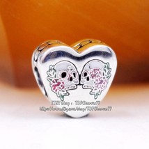 925 Sterling Silver Day of the Dead Skull Kiss Charm Fits Moments Bracelets  - £13.71 GBP