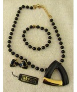 Vintage Monet 5 Piece Black Gold Jewelry Set Necklace Bracelet Earrings ... - $98.01