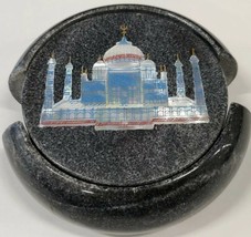 Black Marble Taj Mahal Gems Inlaid Coaster Set of 6 - £92.64 GBP