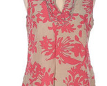 Eddie Bauer Pink &amp; Tan Floral Medium Sleeveless Tank Top Cotton Split neck - $26.88