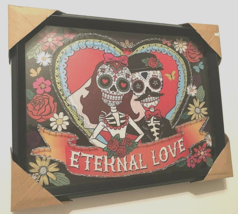 ETERNAL LOVE Framed DOD Skull Couples Red Roses 17&quot; x 13&quot; x 1 3/4&quot; Wall ... - $19.52