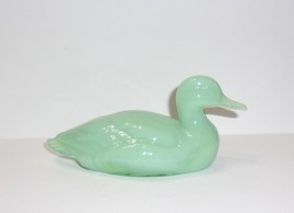 Fenton Glass Jadeite Jade Green Mallard Duck Figurine Mosser Made In USA - $75.18