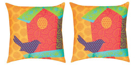 Pair of Pop Rhythm Birdhouse 18in. Decorative Throw Pillows Bright Colors - £31.77 GBP