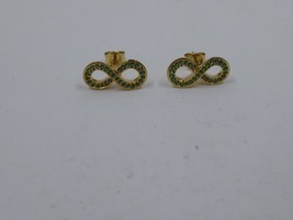 Green Cubic Zirconia Infinity Stud Earrings, Yellow Gold Plated - £15.27 GBP