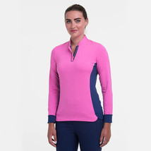 Nwt Ladies Ep Pro Ny Rosa Hot Pink &amp; Navy Blue Long Sleeve Mock Golf Shirt - M - $44.99