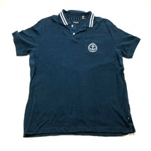 Chaps Polo Shirt Mens L Blue Nautical Anchor Logo Short Sleeve Cotton Collared - £9.55 GBP