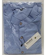 Dioufond Men&#39;s Mandarin Collar Long Sleeve Shirt, Blue Size 3XL - $49.74 CAD