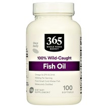 365 Whole Foods Market EFAs, Fish Oil (100% Wild Caught) 1000mg, 100 Softgels  - £21.94 GBP