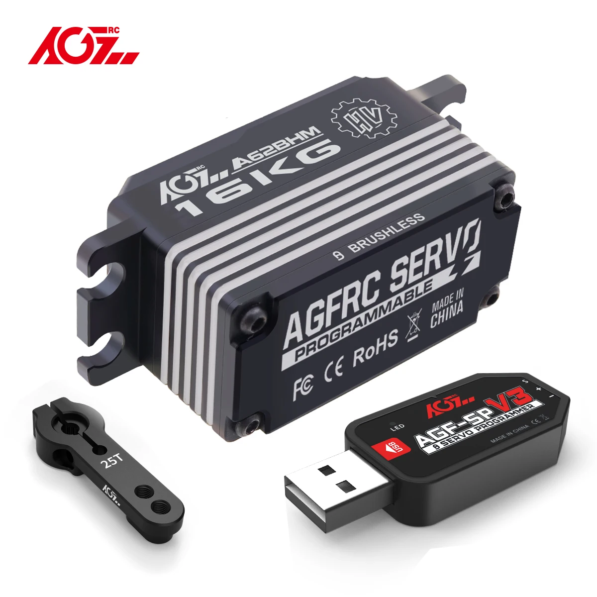AGFRC Low Profile Brushless Servo A62BHM Super Speed 16KG Programmable Digital - £114.67 GBP+