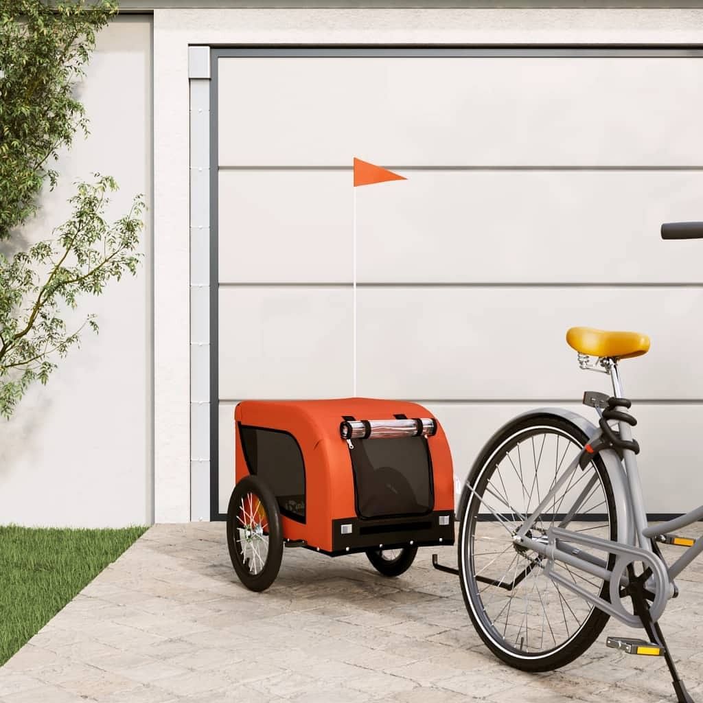 vidaXL Pet Bike Trailer Orange and Black Oxford Fabric, Iron, PVC - $171.96