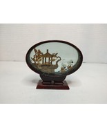 Vtg Hand Carved Chinese Asian Cork Diorama 3D Scene in Oval Glass Pagoda... - £13.22 GBP