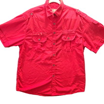 Old Skool Mens Button Up Shirt Red SIze Large Cotton Blend Short Sleeve ... - $14.20