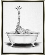 Giraffe In A Tub Funny Animal Bathroom Drawing, Floater Frame, Design By... - $55.94