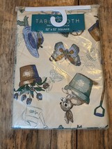 Home Trends Vinyl Flannel Back Tablecloth 52x52 Square new Garden Blue a... - $19.80