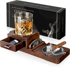 Gifts for Men, Cigar Ashtrays, Whiskey Glass Tray and Wooden Ash Tray Detachable - £29.33 GBP