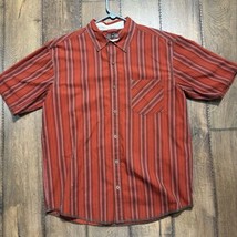 REI Shirt Adult Large Red Striped Organic Cotton Button Up Short Sleeve ... - $9.47