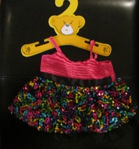 Build A Bear Workshop Pink &amp; Black Dress With Multicolor Sequins On Hanger - £10.94 GBP