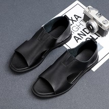 Grey Black Men Sandals Cow Split Leather Roam Men Shoes Summer Tide Casual Daily - £57.81 GBP