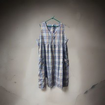 Simply Basic Sleeveless House dress Womens Plus Size 3x Blue Plaid Midi Sleepwea - £11.57 GBP