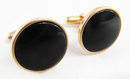 Vintage Black Obsidian Glass 14K GF Folding Cufflinks - $22.76