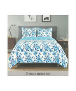 Floral Bedspread Set   White with Blue Flowers Full/Queen &amp; King Size - £49.65 GBP+