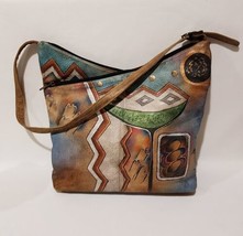 ANUSCHKA Hand-Painted Leather Shoulder Bag Purse Abstract Design Wearabl... - $64.35