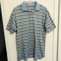 Peter Millar Polo Shirt Mens Medium Blue Short Sleeve Striped Golf Cotton - £10.96 GBP