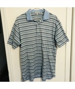 Peter Millar Polo Shirt Mens Medium Blue Short Sleeve Striped Golf Cotton - £11.05 GBP
