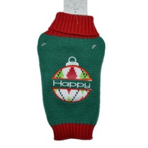 Dog Knit Sweater XS With Embroidered Happy Christmas Ornament Green and Red - £7.96 GBP